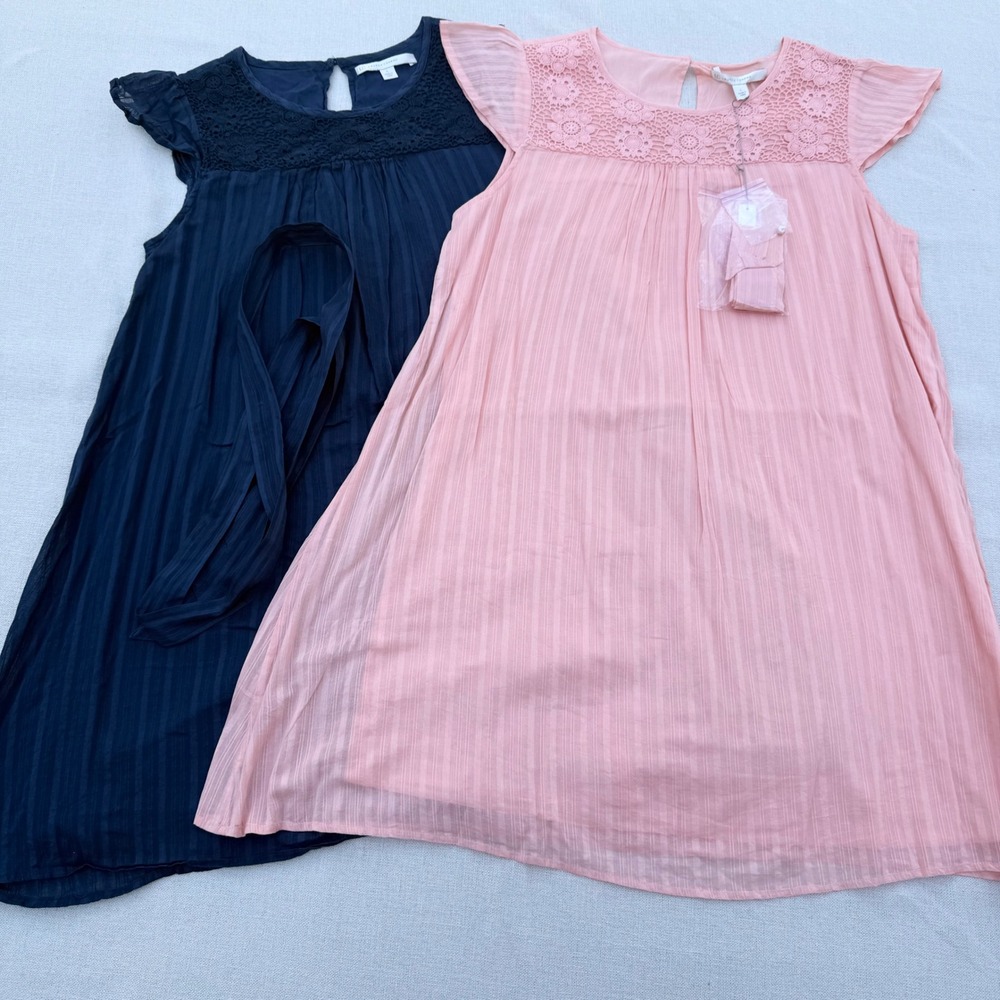 LC Lauren Conrad Lace Yoke Babydoll Dress Set of 2 Pink Navy Blue Womens Large